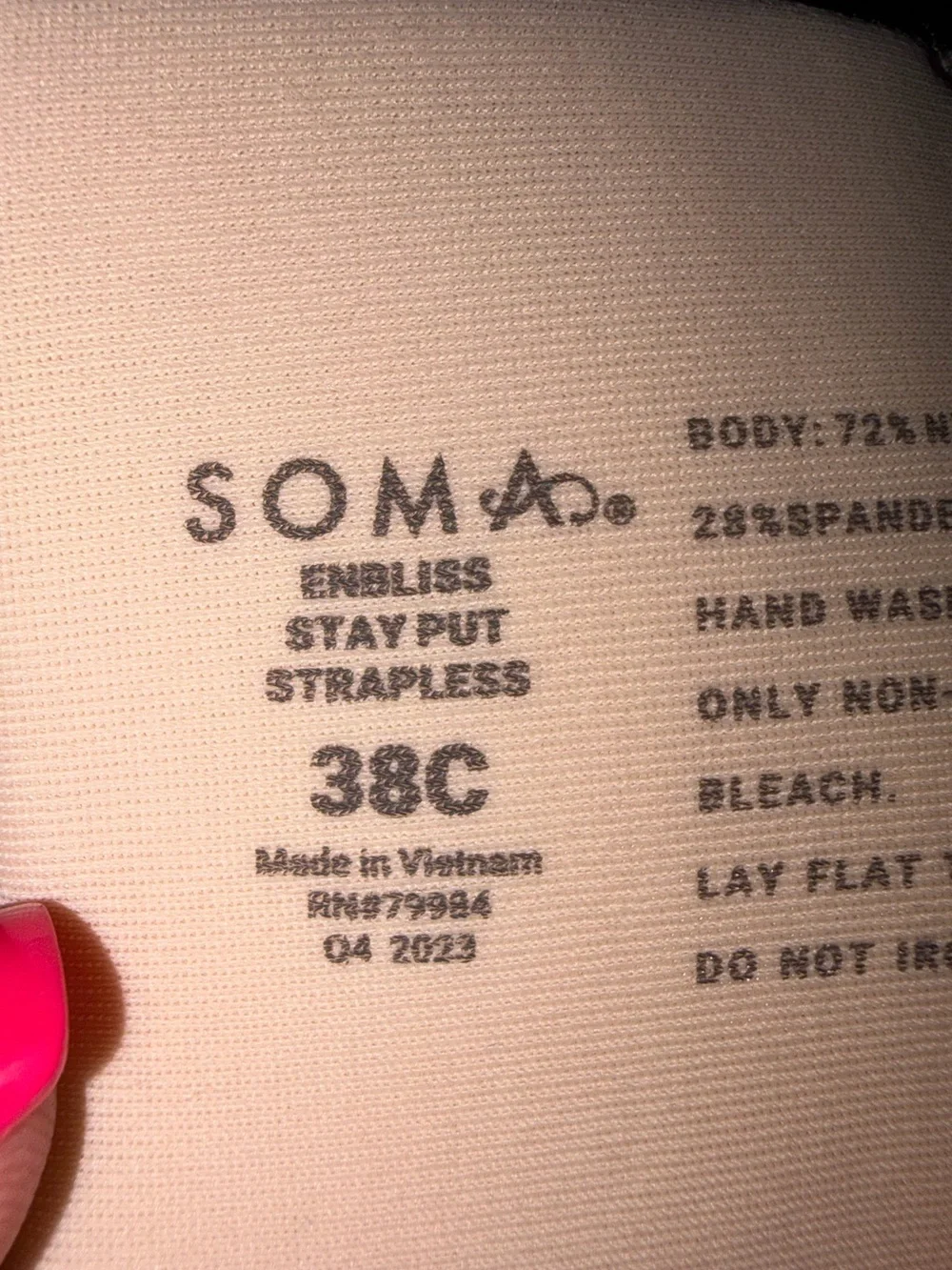 NWT Soma Enbliss stay put Strapless Bra in Pale Sand Tan Size 38C